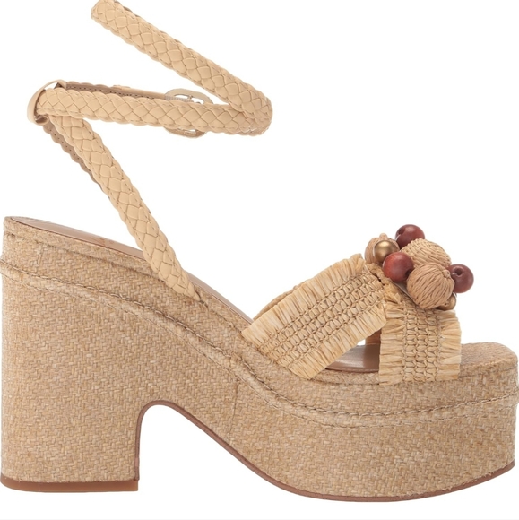 NEW SAM EDELMAN TATE EGGSHELL RAFFIA PLATFORM SANDALS SIZE 9.5 - Picture 3 of 15